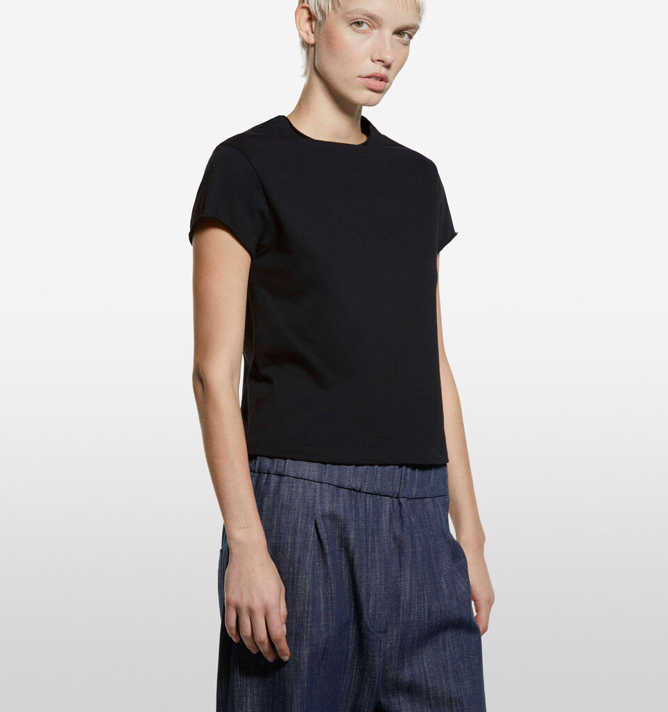 Black t-shirt with halter neck - women's short sleeve t-shirts - Black | Sisley image number 3
